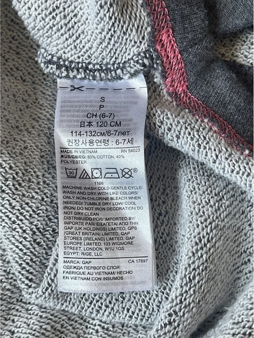 Gap Fit Dry Poncho Girls Sz S 6-7 Hoodie Pullover Tie Sweatshirt Gray Pink